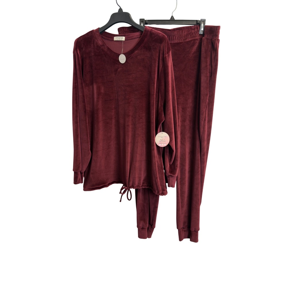 Full Circle Trends Burgundy Velour Lounge Set 2pc Top & Joggers Plus Size 3X NEW